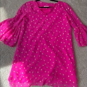 Lilly Pulitzer Hot Pink silk clip dot dress, size 6.